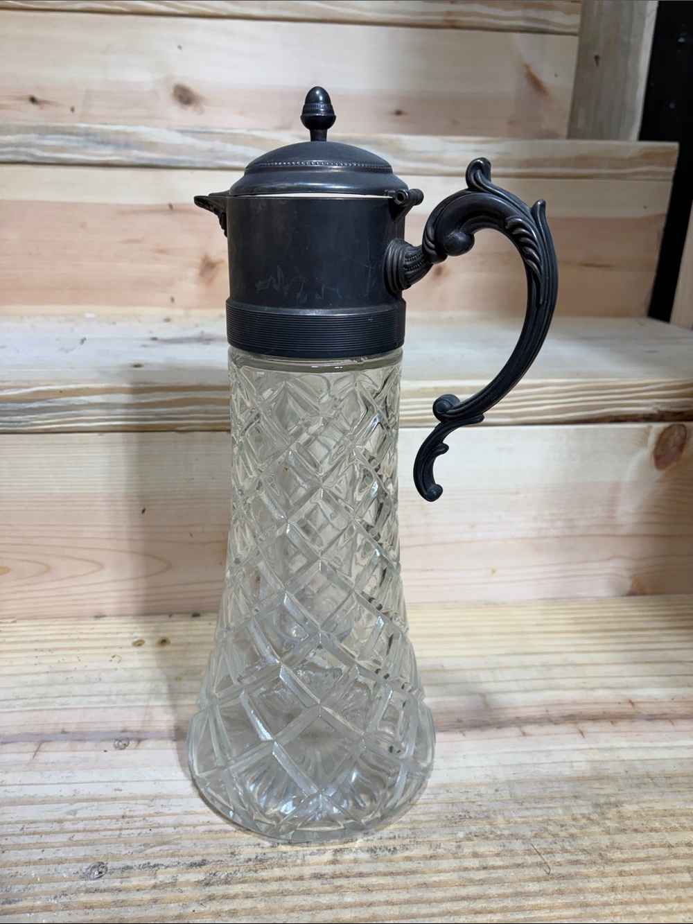 Antique-Style Glass Decanter with Ornate Metal Handle